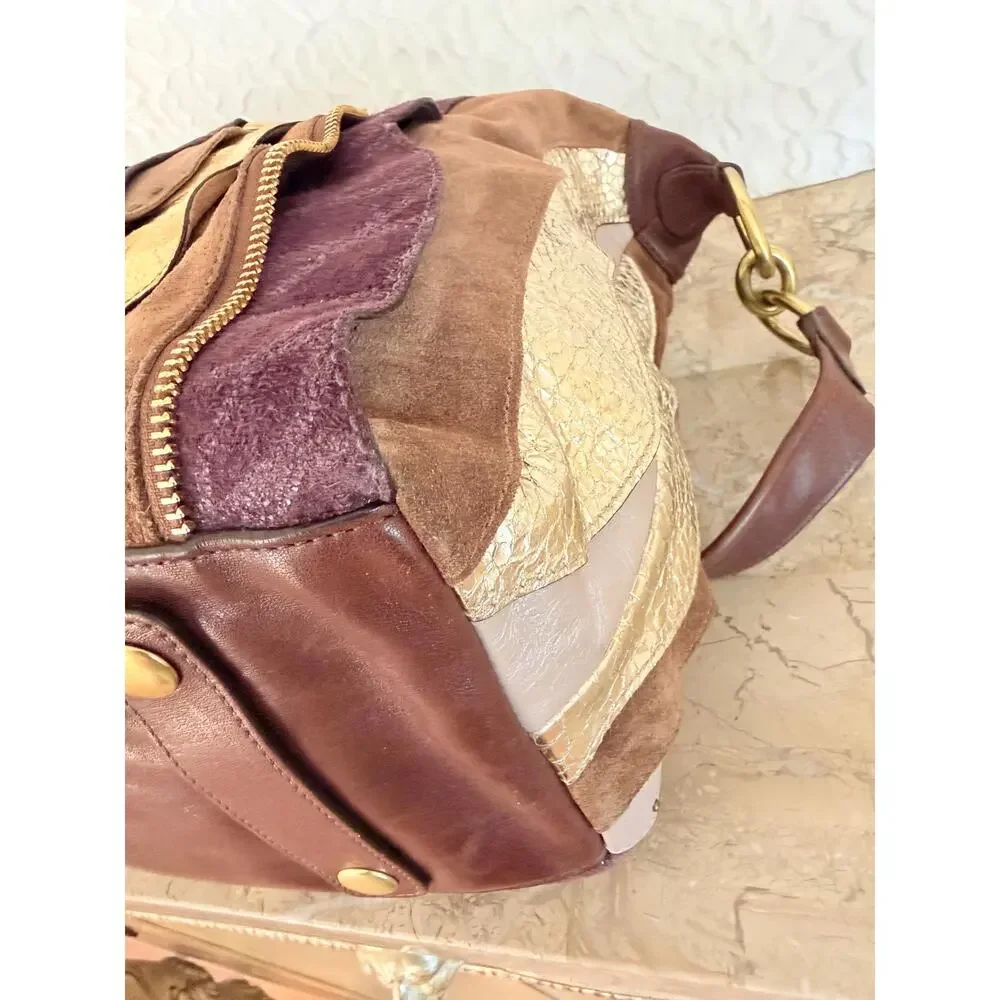 Limited edition Coach Vintahd Coach Suede Leather Patchwork Satchel shoulder Bag
